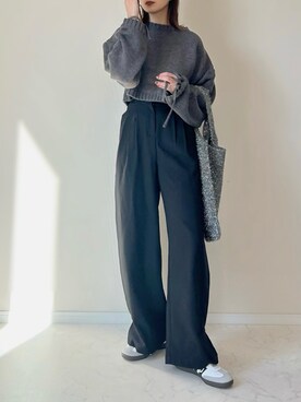 「tiptop（ティップトップ）の袖ドロストショート丈ニットプルオーバー（ニット/セーター）」を使った、haru さん（レディース・162cm）の冬コーディネート