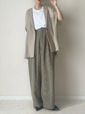 「La-gemme（ラジェム）の【日本製】ラウンドヘムカットソー（Tシャツ/カットソー、ホワイト系）」を使った、haru さん（レディース・162cm）の春コーディネート