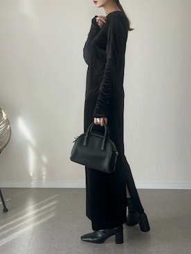 「feepur（フェピュール）の【TALL/２Tサイズあり】ベロアロングワンピース（ワンピース、ブラック系）」を使った、haru さん（レディース・162cm）の秋コーディネート
