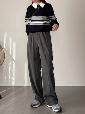 「アイテム（スラックス）」を使った、haru さん（レディース・162cm）の冬コーディネート