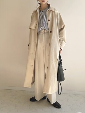 「ハイウエストパンツ」｜「アイテム（ステンカラーコート）」を使った、haru さん（レディース・162cm）の春コーディネート