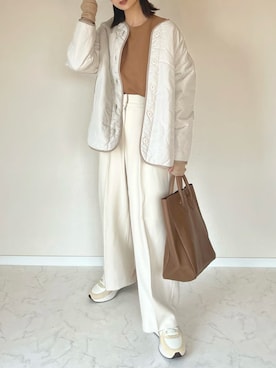 「tiptop（ティップトップ）のアイテム（ノーカラージャケット）」を使った、haru さん（レディース・162cm）の秋コーディネート
