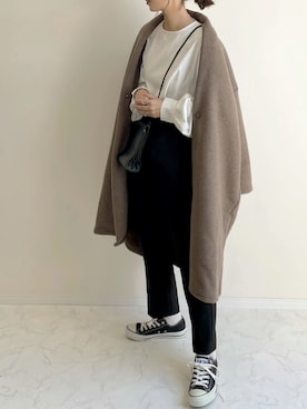「ショールカラー」｜「アイテム（ノーカラーコート）」を使った、haru さん（レディース・162cm）の秋コーディネート