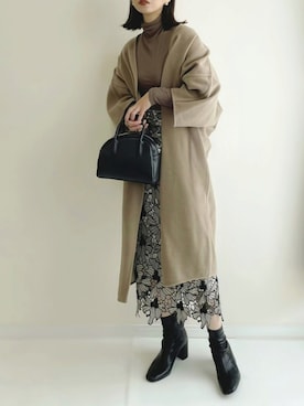 「レーススカート」｜「アイテム（ステンカラーコート）」を使った、haru さん（レディース・162cm）の夏コーディネート
