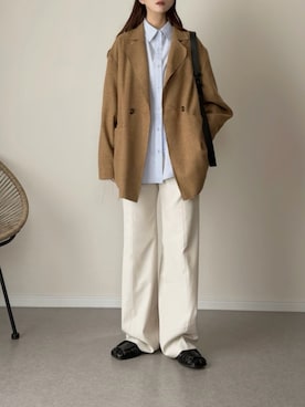 「feepur（フェピュール）の【セットアップ可】ライトツイードダブルオーバージャケット（テーラードジャケット、ブラウン系）」を使った、haru さん（レディース・162cm）の春コーディネート