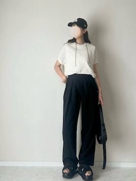 「ikka（イッカ）の【コスパ最強1990円(税抜)】アイレットレースプルオーバー（Tシャツ/カットソー）」を使った、haru さん（レディース・162cm）の夏コーディネート