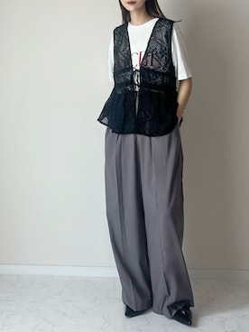 「Doux archives（ドゥアルシーヴ）のSUCRE Tee（Tシャツ/カットソー）」を使った、haru さん（レディース・162cm）の夏コーディネート