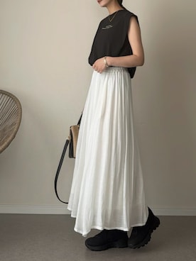 「しまむら（シマムラ）のアイテム（Tシャツ/カットソー、ブラック系）」を使った、haru さん（レディース・162cm）の夏コーディネート