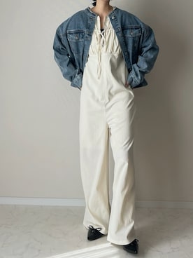 「SOTT（ソット）のCollarless Denim Jacket　ノーカラーデニムジャケット（ノーカラージャケット、ブルー系）」を使った、haru さん（レディース・162cm）の春コーディネート