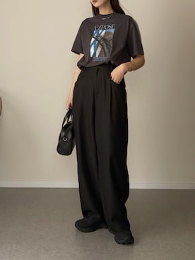 「しまむら（シマムラ）のアイテム（Tシャツ/カットソー、グレー系）」を使った、haru さん（レディース・162cm）の春コーディネート