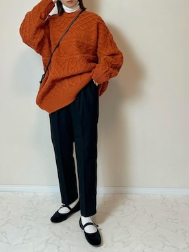 「ケーブルニット」｜「アイテム（その他シューズ）」を使った、haru さん（レディース・162cm）の秋コーディネート