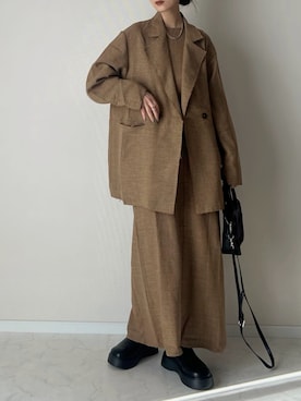 「feepur（フェピュール）の【セットアップ可】ライトツイードダブルオーバージャケット（テーラードジャケット、ブラウン系）」を使った、haru さん（レディース・162cm）の春コーディネート