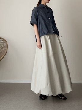 「ikka（イッカ）の【雑誌InRed6月号掲載】冷感／デニム裾ドロストシャツ（シャツ/ブラウス、ブルー系）」を使った、haru さん（レディース・162cm）の春コーディネート