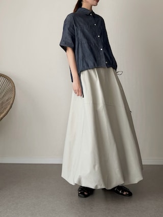 「ikka(イッカ)の【雑誌InRed6月号掲載】冷感/デニム裾ドロストシャツ(シャツ/ブラウス)」を使った、haru さん(レディース・162cm)の春コーディネート