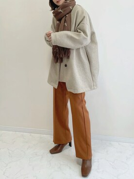 「コクーンコート」｜「アイテム（ノーカラーコート）」を使った、haru さん（レディース・162cm）の秋コーディネート