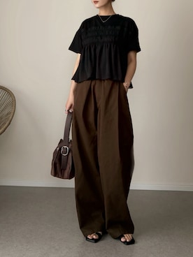 「GeeRA（ジーラ）のシアービスチェドッキングＴシャツ（Tシャツ/カットソー、ブラック系）」を使った、haru さん（レディース・162cm）の春コーディネート