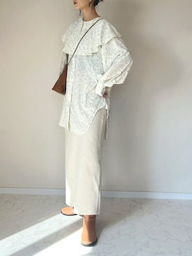 「lawgy（ラウジー）のpleats shoulder bag（ショルダーバッグ）」を使った、haru さん（レディース・162cm）の冬コーディネート