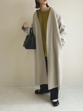 「ガウンコート」｜「アイテム（ノーカラージャケット）」を使った、haru さん（レディース・162cm）の冬コーディネート
