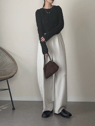 「Aunt Marie's(アントマリーズ)のシャーリングギャザートップス(Tシャツ/カットソー)」を使った、haru さん(レディース・162cm)の秋コーディネート