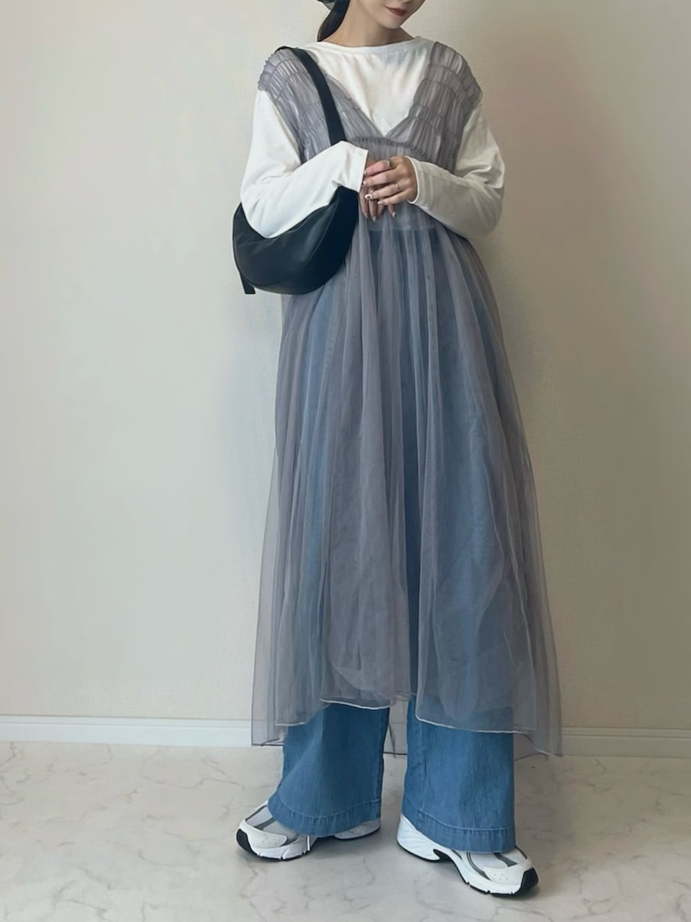 haru さんの「【2サイズ展開】【新色追加】シャーリングチュール2WAYワンピース（CIAOPANIC TYPY）」を使ったコーディネートの1枚目の写真