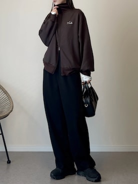 「しまむら（シマムラ）のアイテム（ジャケット/アウター、ブラウン系）」を使った、haru さん（レディース・162cm）の秋コーディネート