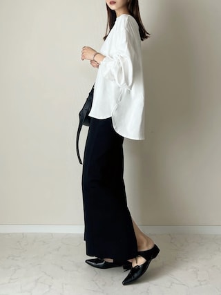 「classicalelf（クラシカルエルフ）の大人のやみつきほんのりスウィート。綿100％、さらり滑らか。ふんわり&くしゅが可愛い大人トップス オーバーサイズ カットソー（Tシャツ/カットソー）」を使った、haru さん（レディース・162cm）の春コーディネート