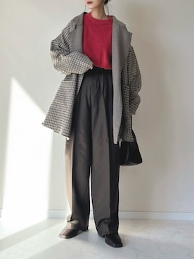 「アウターコーデ」｜「アイテム（スラックス）」を使った、haru さん（レディース・162cm）の冬コーディネート