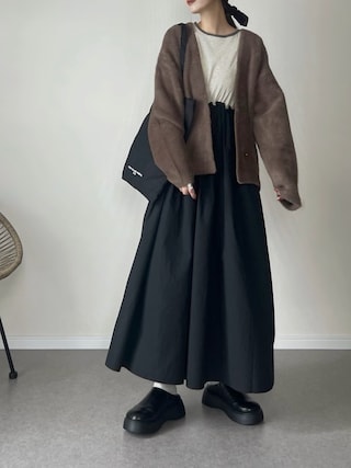 「Doux archives(ドゥアルシーヴ)の【昨年即完売アイテム】ダブルフェイスシャギーカーデ(カーディガン/ボレロ)」を使った、haru さん(レディース・162cm)の冬コーディネート