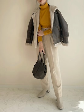 「select MOCA（セレクトモカ）の【13色展開】シンプルリブタートルニット（ニット/セーター）」を使った、haru さん（レディース・162cm）の秋コーディネート