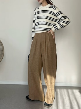 「ボーダーニット」｜「アイテム（スニーカー）」を使った、haru さん（レディース・162cm）の秋コーディネート