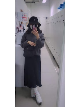 「ドレスシューズ」｜「アイテム（ノーカラージャケット）」を使った、Alice Tsangさん（レディース・151cm）の冬コーディネート