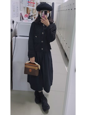 「no brand（ノーブランド）のアイテム（ノーカラージャケット）」を使った、Alice Tsangさん（レディース・151cm）の冬コーディネート