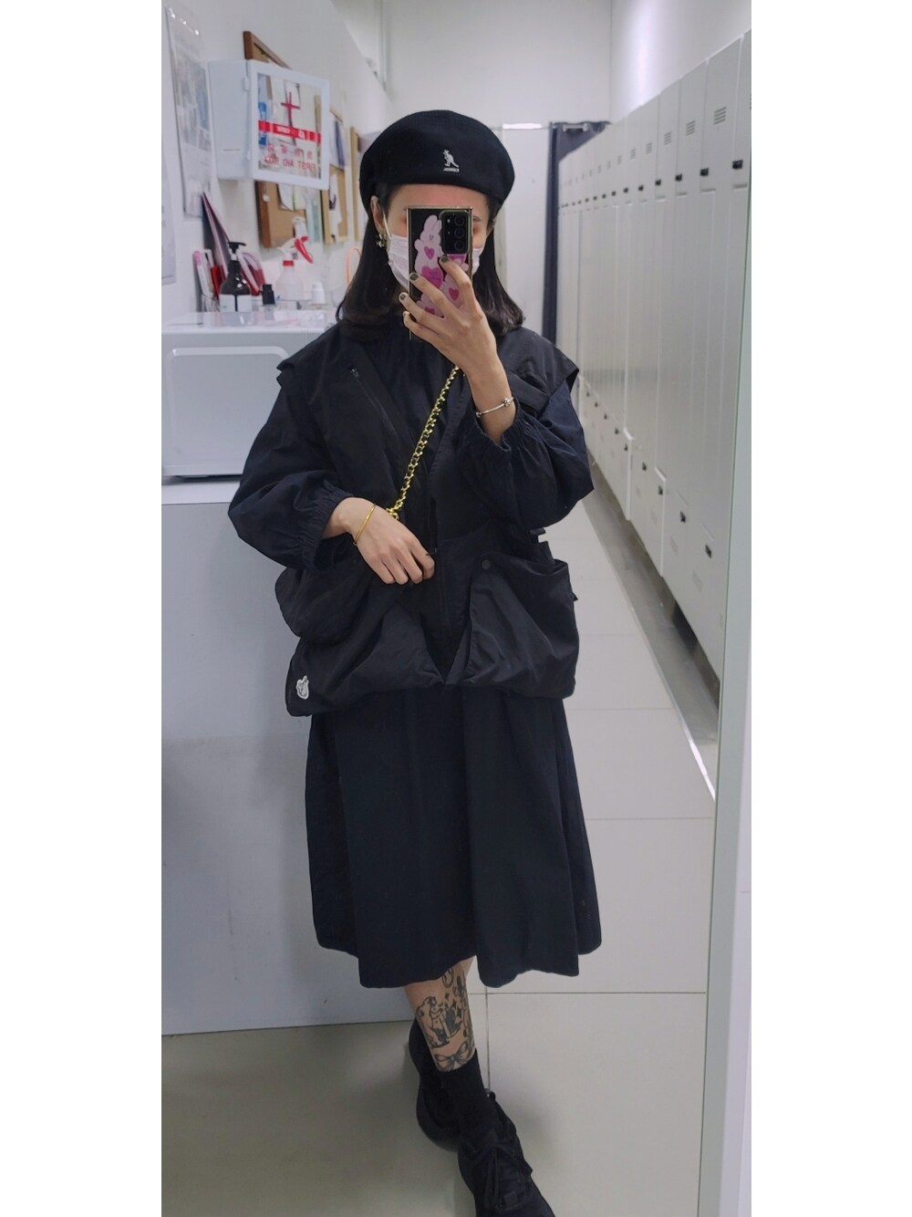 「ootd、春コーデ、夏コーデ、archival reinvent、#FR2、通勤コーデ、FR2」｜「archival reinventのアイテム（ナイロンジャケット、ブラック系）」を使った、Alice Tsangさん（レディース・151cm）の春コーディネートの1枚目の写真