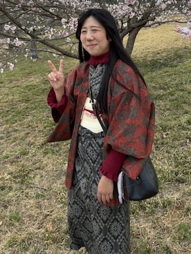 「着物」｜「アイテム（アクセサリー）」を使った、川芝ミツルさん（レディース・166cm）の春コーディネート