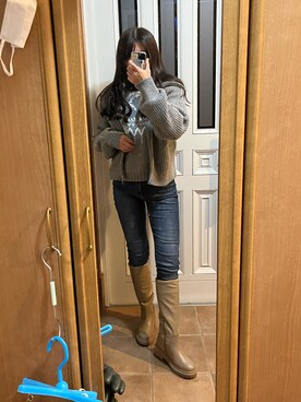「GUコーデ」｜「アイテム（その他アウター）」を使った、川芝ミツルさん（レディース・165cm）の冬コーディネート