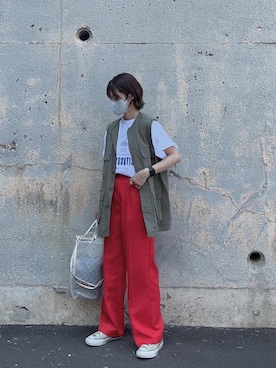 「beautiful people（ビューティフルピープル）のBeautiful People plaid vinyl logo tape shoulder bag - 1000611931（ショルダーバッグ）」を使った、yunさん（レディース・153cm）の夏コーディネート
