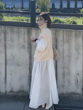 「ECRIRE（エクリール）の【yun_wearコラボ】ボリュームスリーブサーキュラーフレアロング丈ワンピース（シャツワンピース）」を使った、yunさん（レディース・153cm）の秋コーディネート