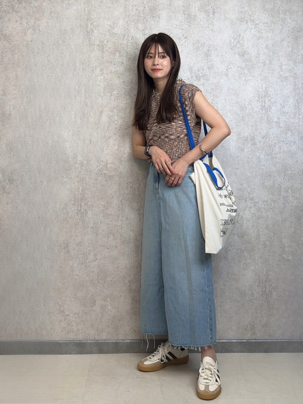 「レイヤードスタイル、古着MIX、PR、KBF、UNIQLO、adidas」｜「KBFのスリーブレスポロニット（ニット/セーター、ピンク系）」を使った、yunさん（レディース・153cm）の夏コーディネートの1枚目の写真