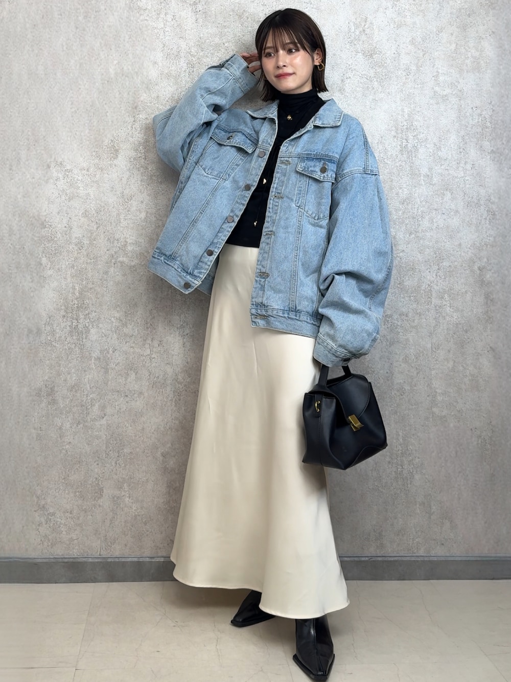 「BARRETTA、バレッタ、153cm、低身長コーデ、yunco_de」｜「BARRETTAのデニムジャケット（デニムジャケット、ブルー系）」を使った、yunさん（レディース・153cm）の秋コーディネートの1枚目の写真