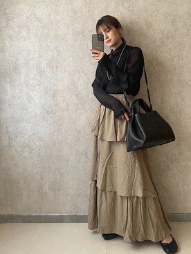 「TRIANGLE PALETTE（トライアングルパレット）のアイテム（スカート）」を使った、yunさん（レディース・153cm）の秋コーディネート