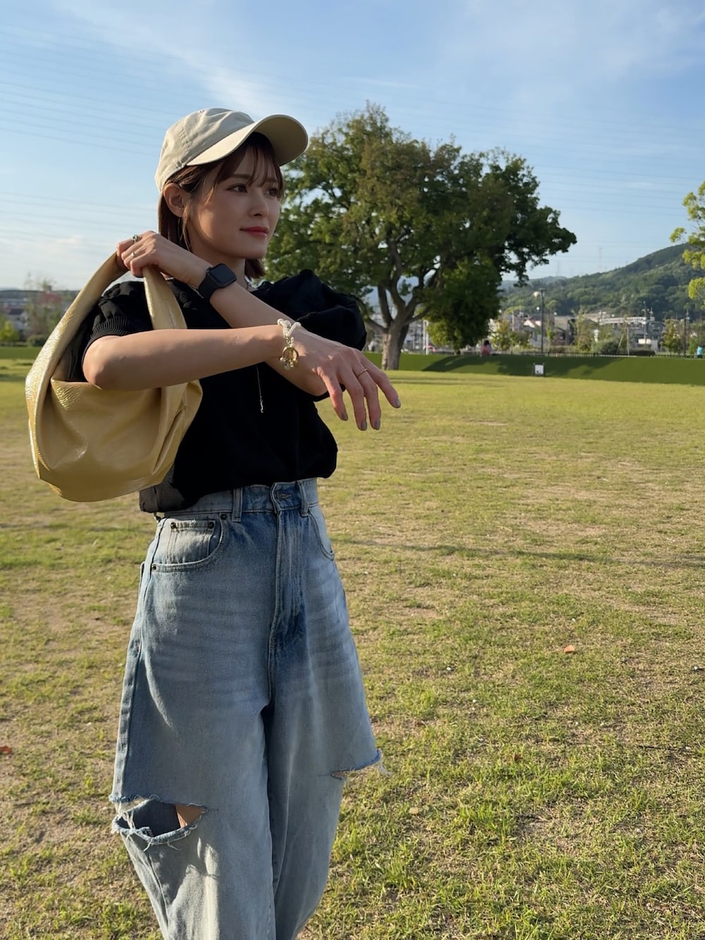 「きれいめカジュアル、キャップ、153cm、低身長、yunco_de」｜「NEW ERAの【別注】＜NEW ERA＞ハンドウォッシュ コットン キャップ 3 / CAP（キャップ、ホワイト系）」を使った、yunさん（レディース・153cm）の春コーディネートの1枚目の写真