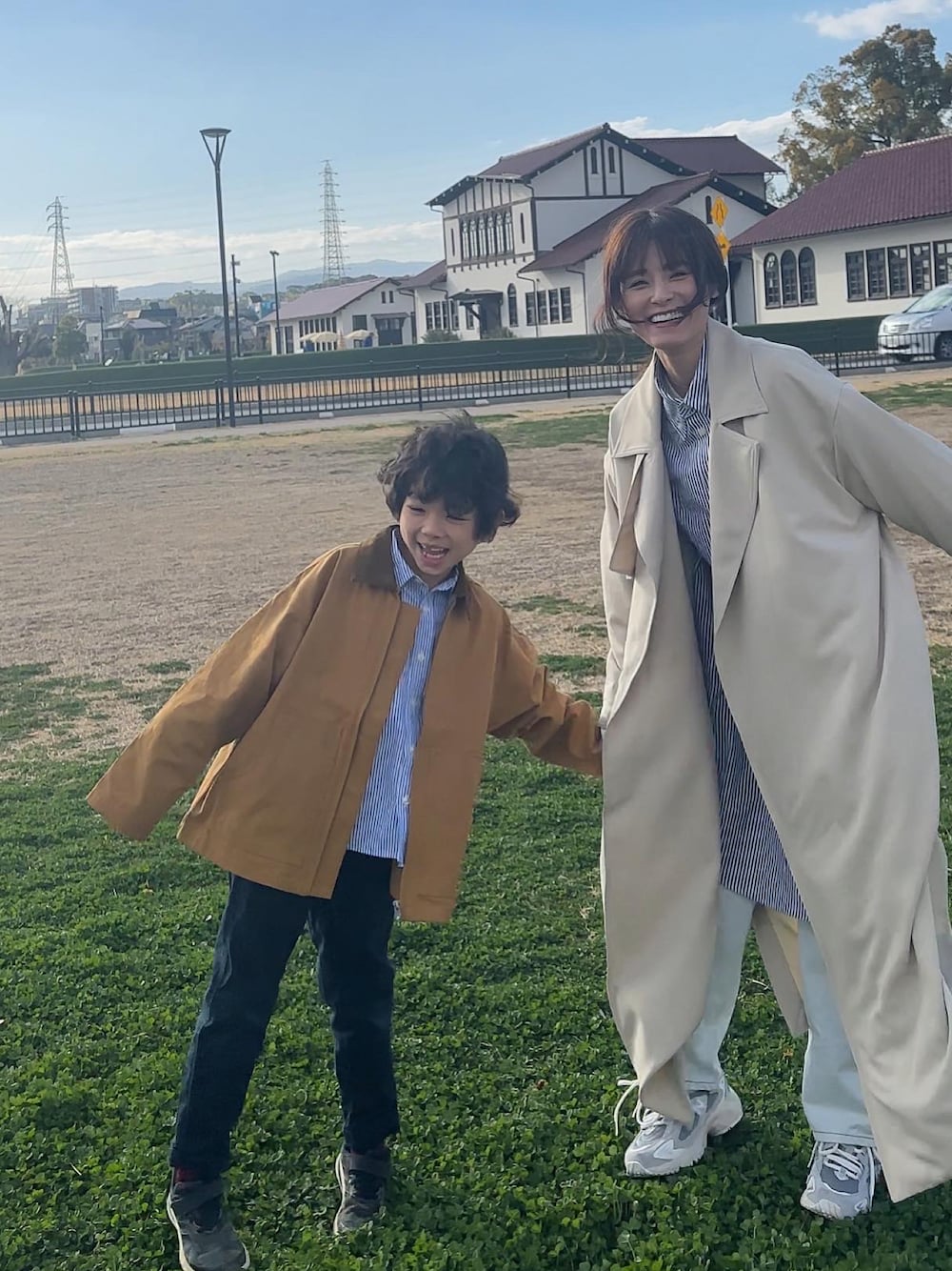「春コーデ、春、153cm、おやこーで。、親子コーデ、くーちゃん、kucode、yunco_de、153」｜「CLANEのCLANE/クラネ/HUGE SHIRT（シャツ/ブラウス、その他）」を使った、yunさん（レディース・153cm）の春コーディネートの1枚目の写真