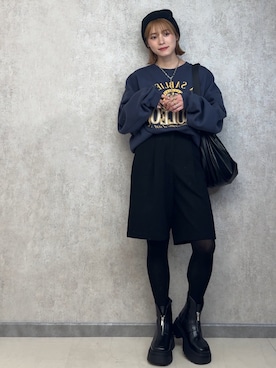「153cm」｜「アイテム（帽子）」を使った、yunさん（レディース・153cm）の冬コーディネート