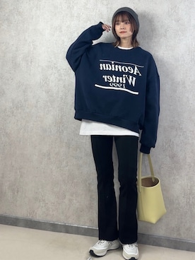 「DHOLIC（ディーホリック）のアイテム（スウェット）」を使った、yunさん（レディース・153cm）の冬コーディネート