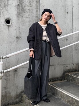「tiptop（ティップトップ）のアイテム（ノーカラージャケット）」を使った、yunさん（レディース・153cm）の秋コーディネート