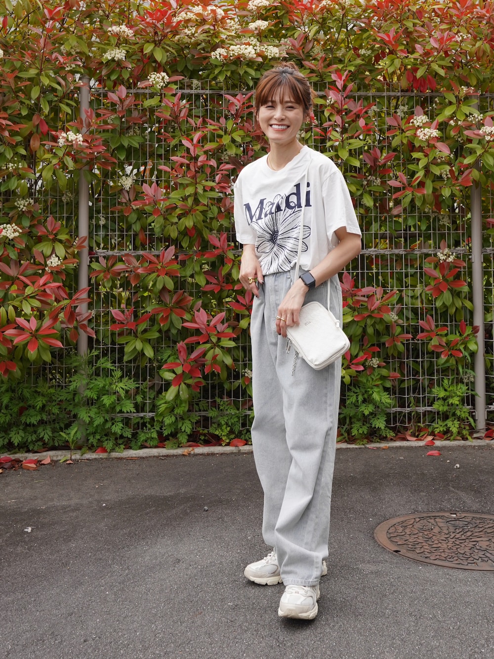 「お出かけコーデ日記、GYDA、ショルダーバッグ、PR、153cm、Mardi Mercredi、マルディメクルディ、yunco_de」｜「GYDAの【WEB限定商品】GYDA(ジェイダ) : パスコインケース付きマルチミニショルダー / スマホショルダー / ミニポシェット GY-B035（ショルダーバッグ、ホワイト系）」を使った、yunさん（レディース・153cm）の春コーディネートの1枚目の写真