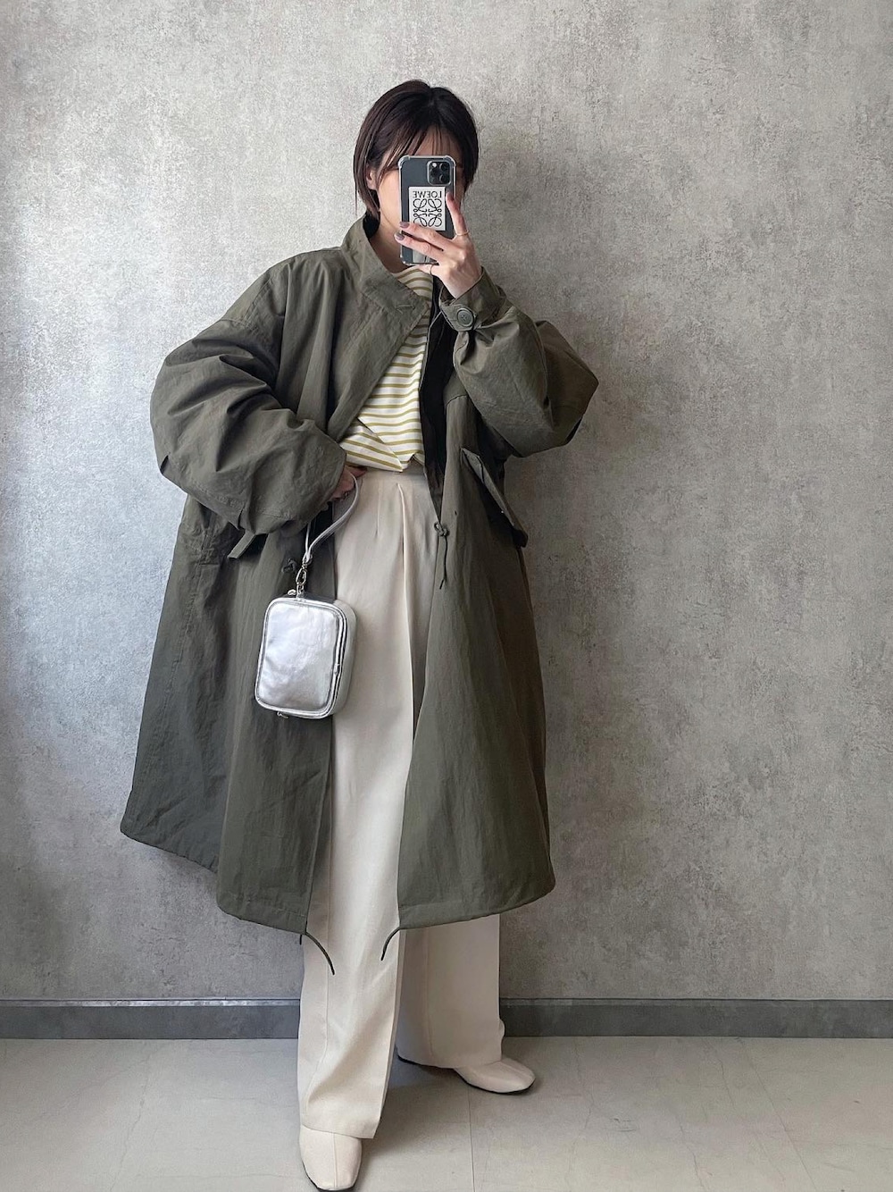 「春カラー、今日のコスメと服、モッズコート、GU、GRL、ボーダートップス、ゆみーつ、meets」｜「GRLのストレッチスクエアトゥショートブーツ（ブーツ、ホワイト系）」を使った、yunさん（レディース・153cm）の冬コーディネートの1枚目の写真