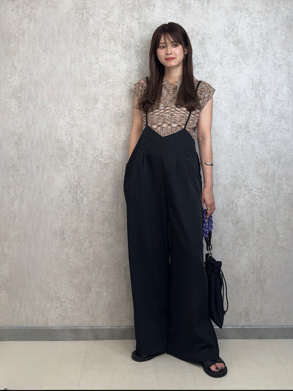 「夏コーデ、BARRETTA、バレッタ、yunco_de、153cmコーデ」｜「KBFのスリーブレスポロニット（ニット/セーター、ピンク系）」を使った、yunさん（レディース・153cm）の夏コーディネートの1枚目の写真