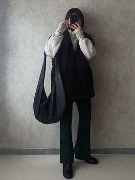 「Re:EDIT（リエディ）の配色ステッチ裏起毛プルオーバー（スウェット）」を使った、yunさん（レディース・153cm）の冬コーディネート