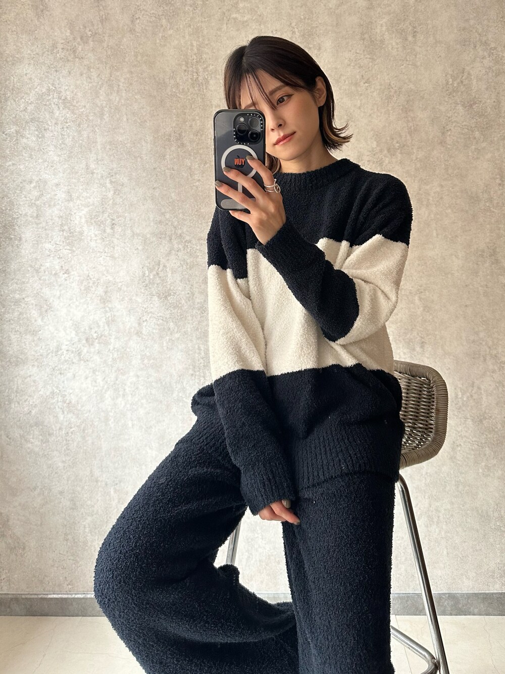 「シンプルスタイル、お家スタイル、ルームウェア、ドノバン」｜「DONOBANのもこもこルームウェア <ロングパンツSET>（ルームウェア/パジャマ、ブルー系）」を使った、yunさん（レディース・153cm）の秋コーディネートの1枚目の写真